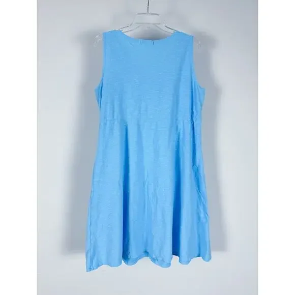 Sea Glass Lane Linen Blend Midi Dress Blue Sleeveless USA MADE L - Picture 2 of 7